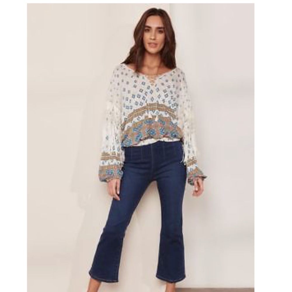 Free People Fringe Print V-neck Long Sleeve Blouse - Picture 4 of 6